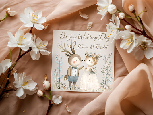 Wedding Day Card personalised on pearlescent Ivory Card