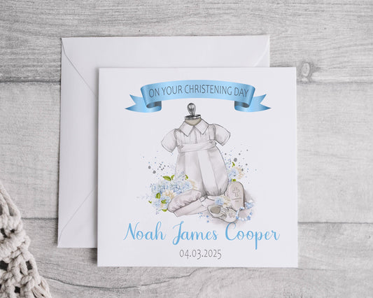 Baby Boy Christening/Baptism Card - personalised