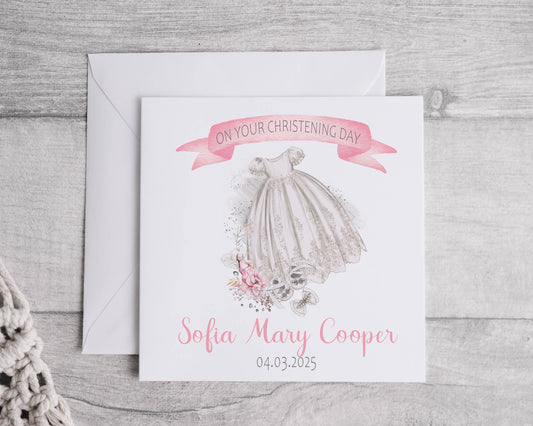 Baby Girl Christening/Baptism Card - personalised