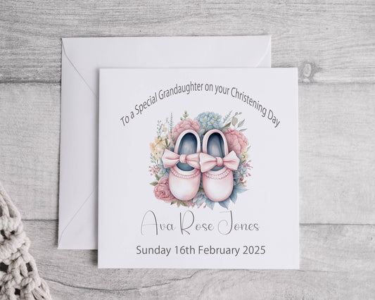 Baby Girl Christening/Baptism Card - personalised - 2 colours