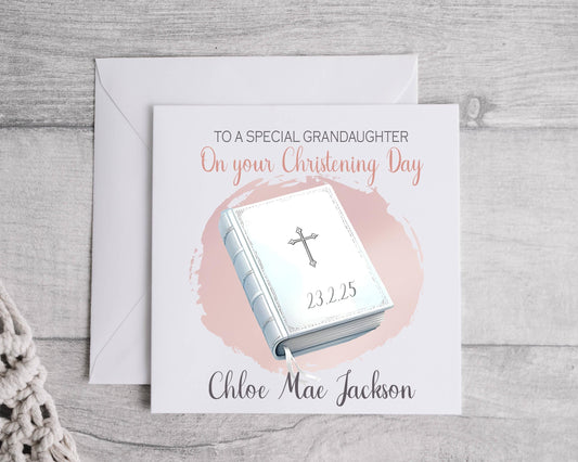 Baby Girl Christening/Baptism Card Bible- personalised