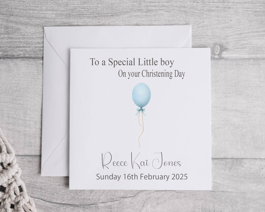 Baby Boy Christening/Baptism Card Balloon- personalised