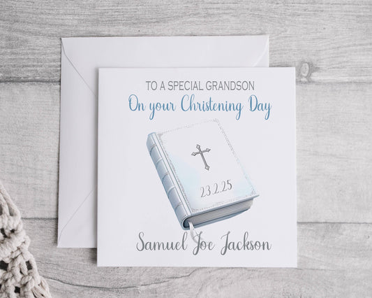 Baby Boy Christening/Baptism Card bible design - Personalised