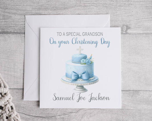 Baby Boy Christening/Baptism Card Cake design - Personalised