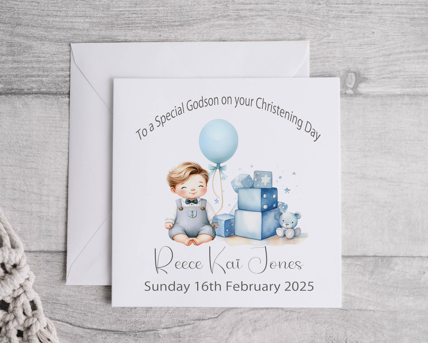 Baby Boy Christening/Baptism Card baby boy and blocks design - Personalised